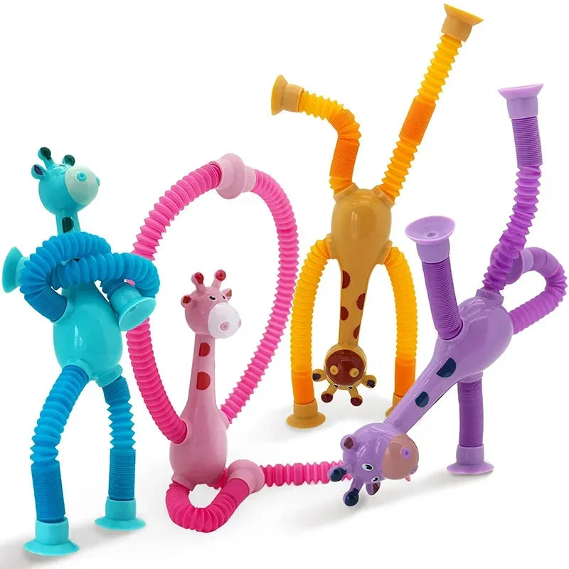 12 PCS Telescopic Suction Cup Giraffe Toy Pop Tubes Fidget Toys Shape Changing Tubes Sensory Toys Funny Gift for Kids Boys Girls