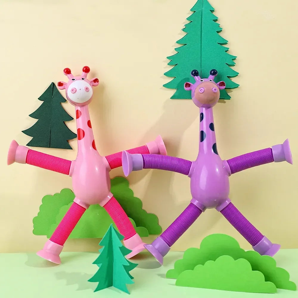 12 PCS Telescopic Suction Cup Giraffe Toy Pop Tubes Fidget Toys Shape Changing Tubes Sensory Toys Funny Gift for Kids Boys Girls