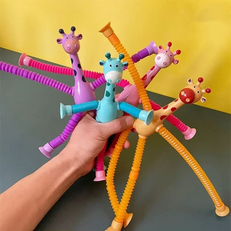 12 PCS Telescopic Suction Cup Giraffe Toy Pop Tubes Fidget Toys Shape Changing Tubes Sensory Toys Funny Gift for Kids Boys Girls