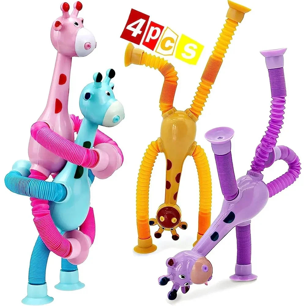 12 PCS Telescopic Suction Cup Giraffe Toy Pop Tubes Fidget Toys Shape Changing Tubes Sensory Toys Funny Gift for Kids Boys Girls