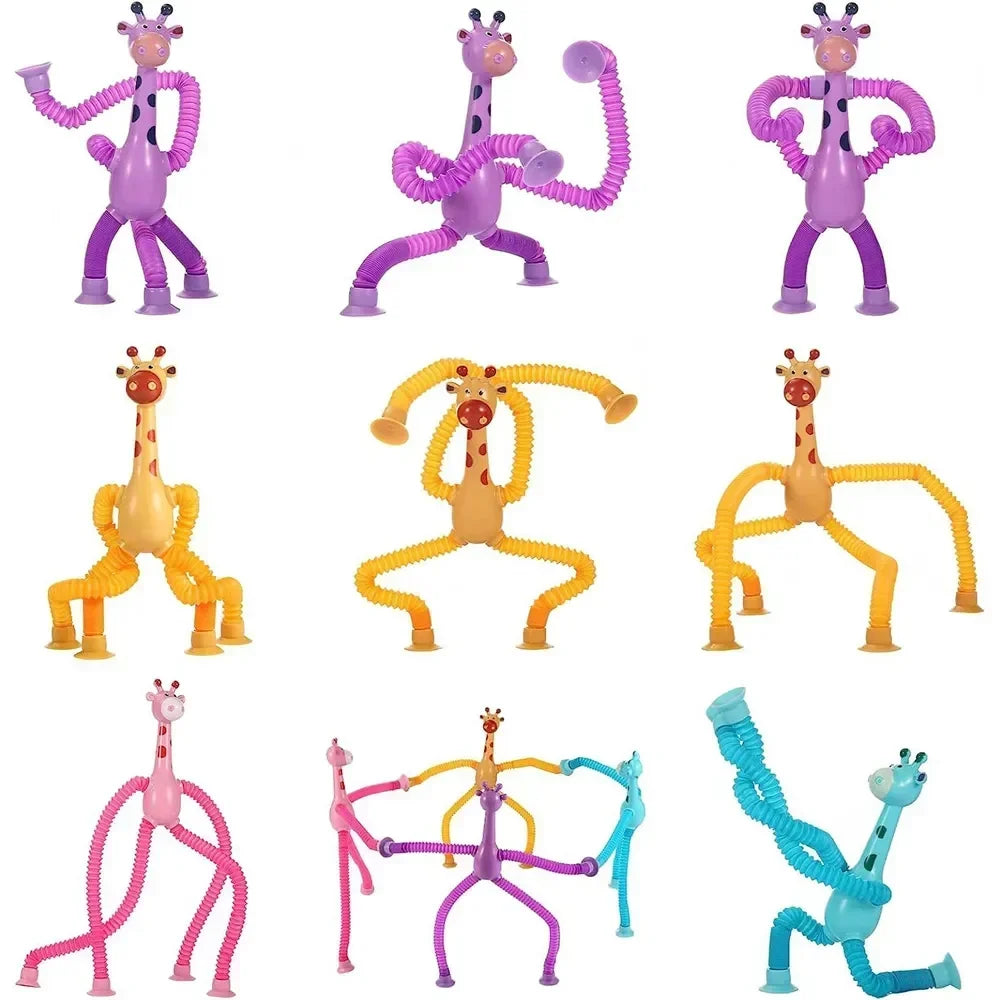 12 PCS Telescopic Suction Cup Giraffe Toy Pop Tubes Fidget Toys Shape Changing Tubes Sensory Toys Funny Gift for Kids Boys Girls