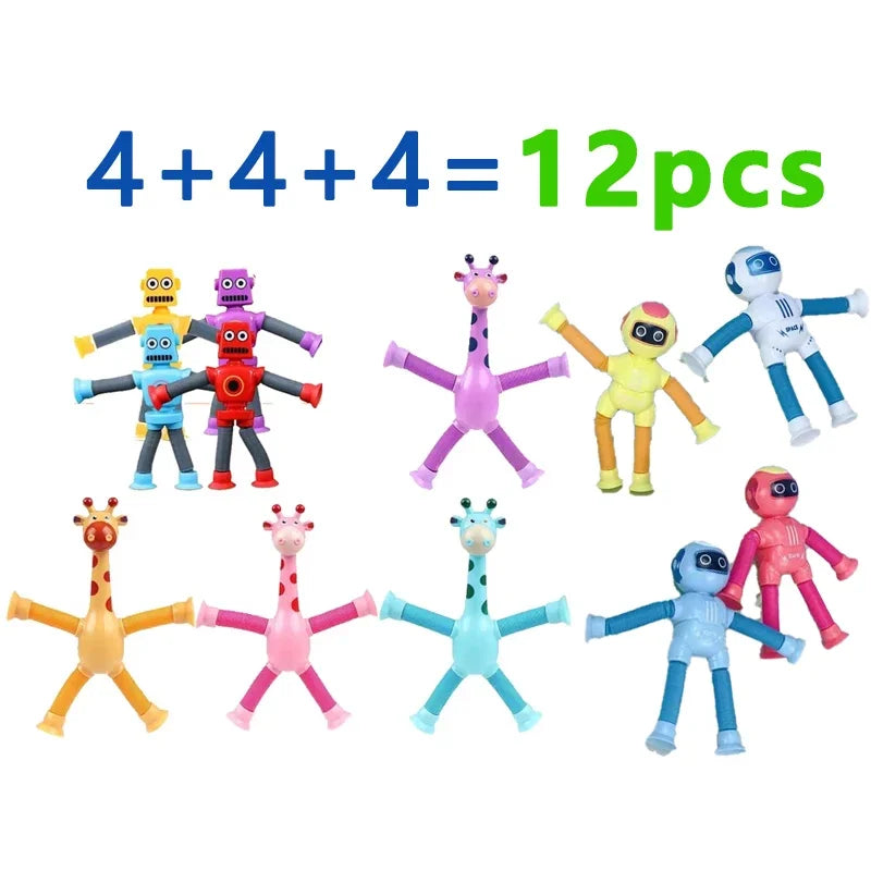 12 PCS Telescopic Suction Cup Giraffe Toy Pop Tubes Fidget Toys Shape Changing Tubes Sensory Toys Funny Gift for Kids Boys Girls