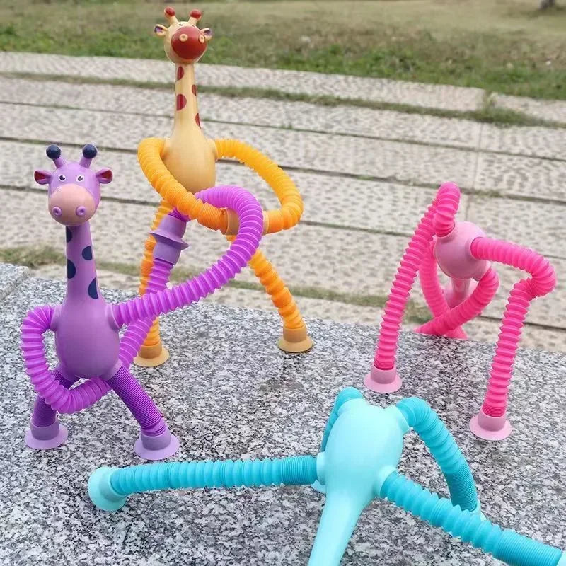 12 PCS Telescopic Suction Cup Giraffe Toy Pop Tubes Fidget Toys Shape Changing Tubes Sensory Toys Funny Gift for Kids Boys Girls