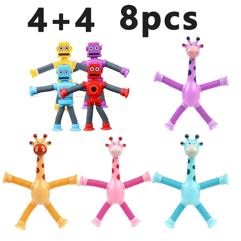 12 PCS Telescopic Suction Cup Giraffe Toy Pop Tubes Fidget Toys Shape Changing Tubes Sensory Toys Funny Gift for Kids Boys Girls