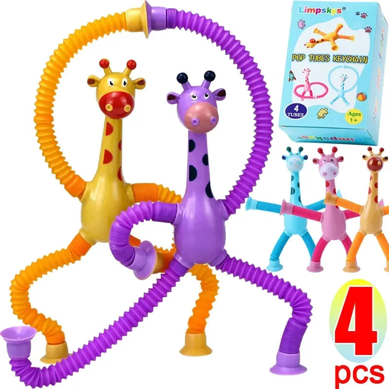 12 PCS Telescopic Suction Cup Giraffe Toy Pop Tubes Fidget Toys Shape Changing Tubes Sensory Toys Funny Gift for Kids Boys Girls
